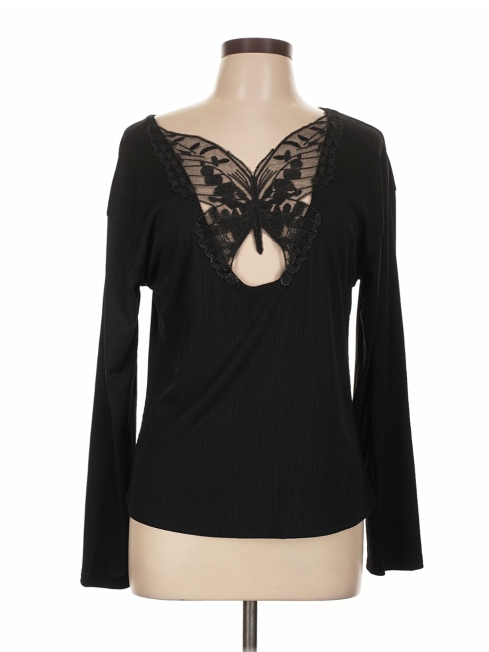 Black Top with Butterfly Lace Detail